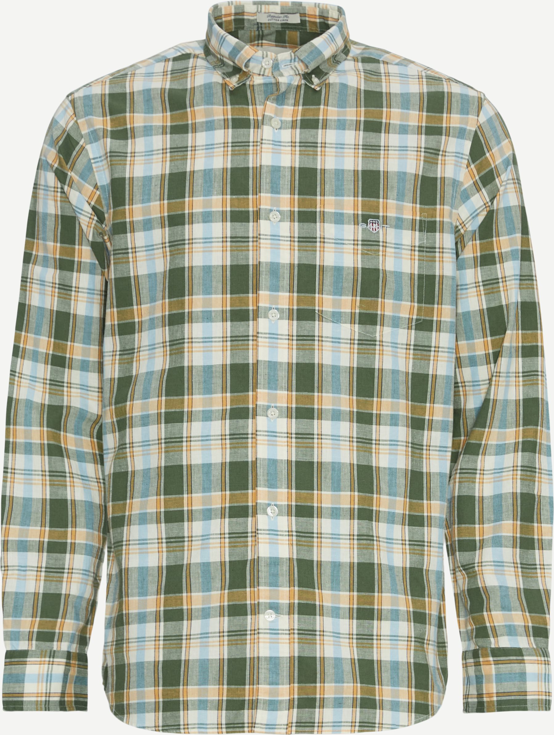 Gant Skjorter REG COTTON LINEN CHECK SHIRT 3240062 Grøn